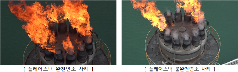 [ 플레어스택 완전연소 사례 ] [ 플레어스택 불완전연소 사례 ]